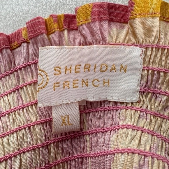 Sheridan French Kelly Dress XL Pink Yellow Floral Tie Strap Smocked Maxi Cotton - Picture 12 of 13